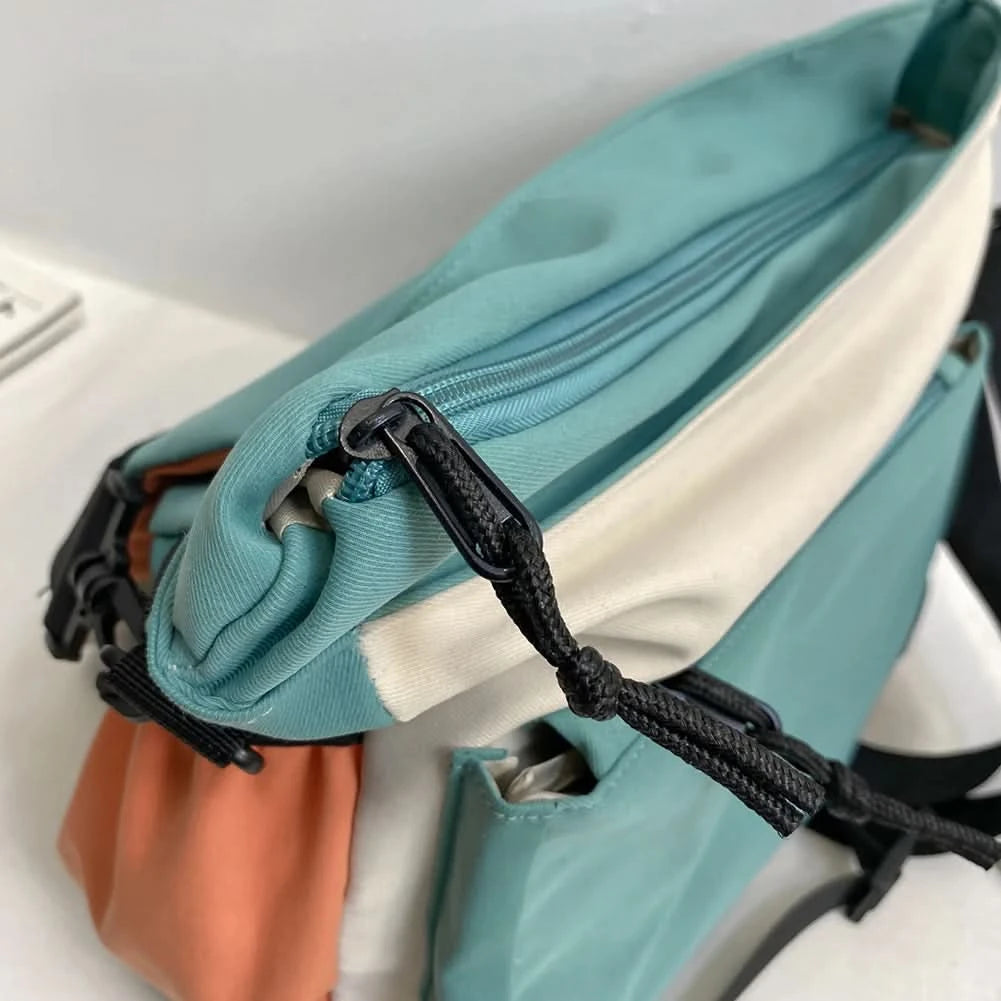 Unisex Student Messenger Bag Large Capacity Leisure Sling Bag Contrast Color Nylon Satchel Bag for College Travel Business - M & M Global
