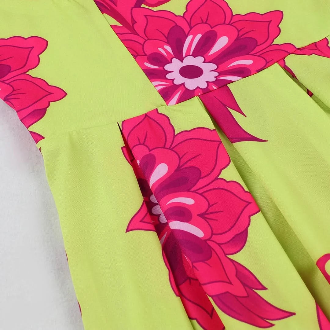 Summer Print Long Dress Women Clothing Lace Up Sling Party Dresses Pattern Strappy Ladies Hollow Out V-Neck Beach Vestidos - M & M Global