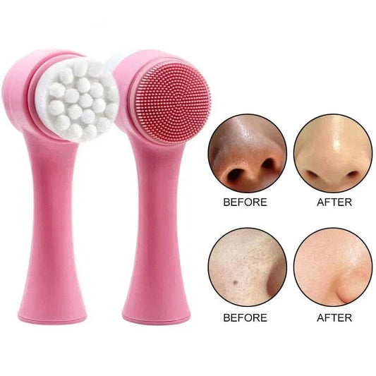 3D Bilateral Silicone Facial Cleanser Manual Massage Facial Brush Soft Bristles Silicone Double-Sided Face Brush Cleaning Tools - M & M Global