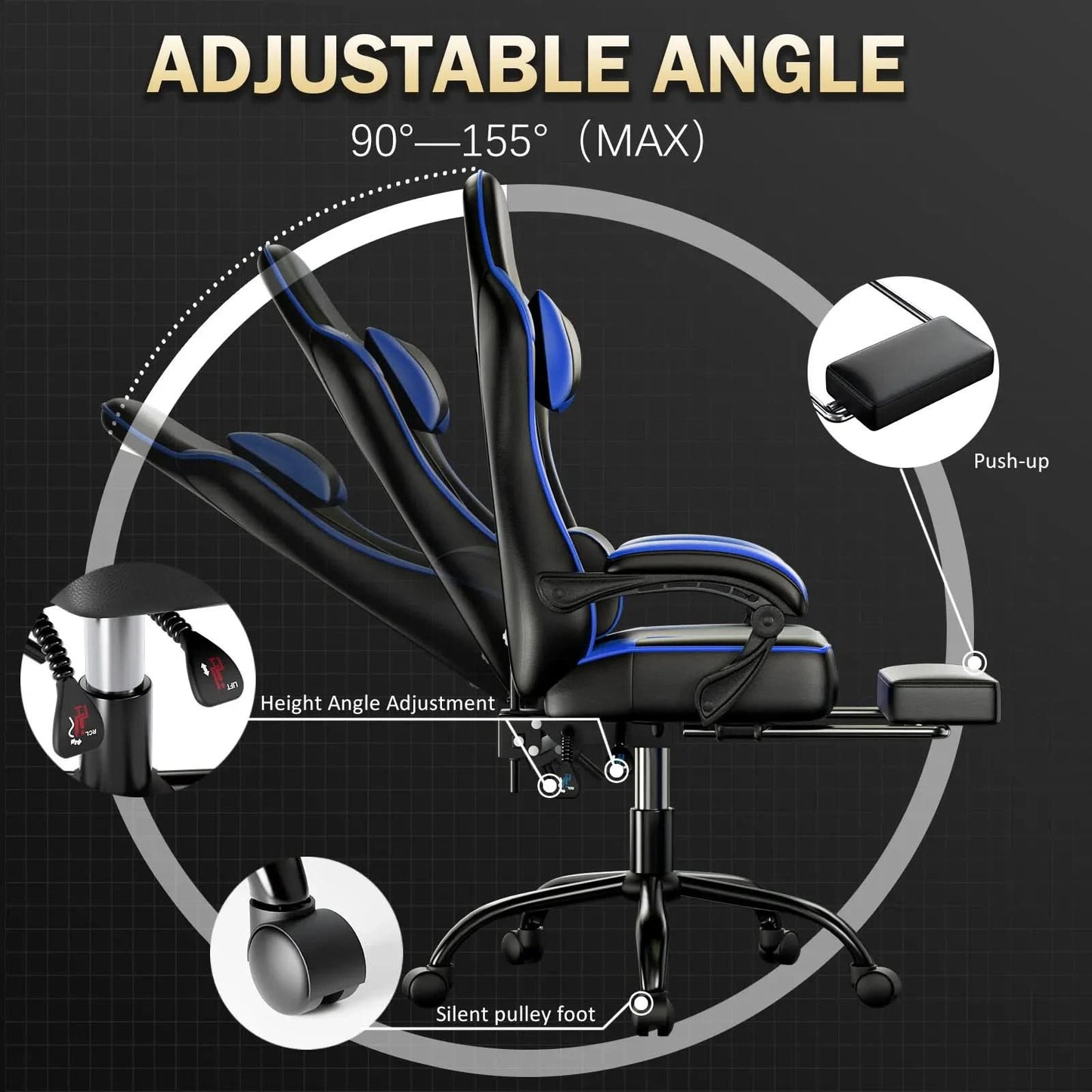 Ergonomic Gaming Chair Recliner, PU Leather Racing Game Chairs for Adults, Executive Office Chair Gamer Chair with Massager