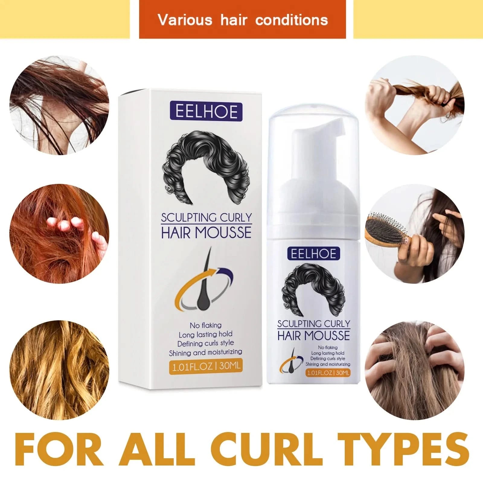 Styling Elastin Anti-Frizz Curly Hair Cream Long-Lasting Natural Definition & Bounce Moisturizing Shaping Perm Care Styling Full - M & M Global