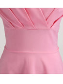 Pink Summer Dress Women V Neck Vintage Robe Elegant Retro pin up Party Office Midi Dresses - M & M Global