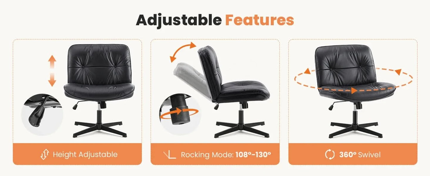 JHK PU Leather Cross Legged Office Chair Armless Desk Chair with Dual-Purpose Base Adjustable Swivel Fabric Task Vanity Home