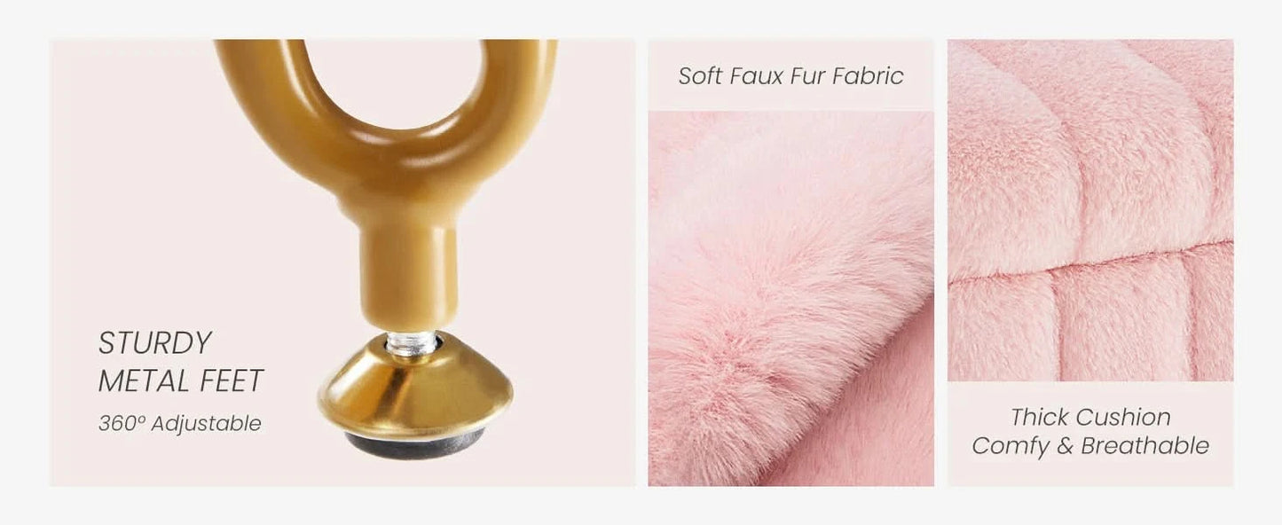 JHK Faux Fur Bedroom seating Hidden Storage Stools Ottomans Padded Makeup with 4 Metal Legs Anti-Slip Adjustable Feet for Home