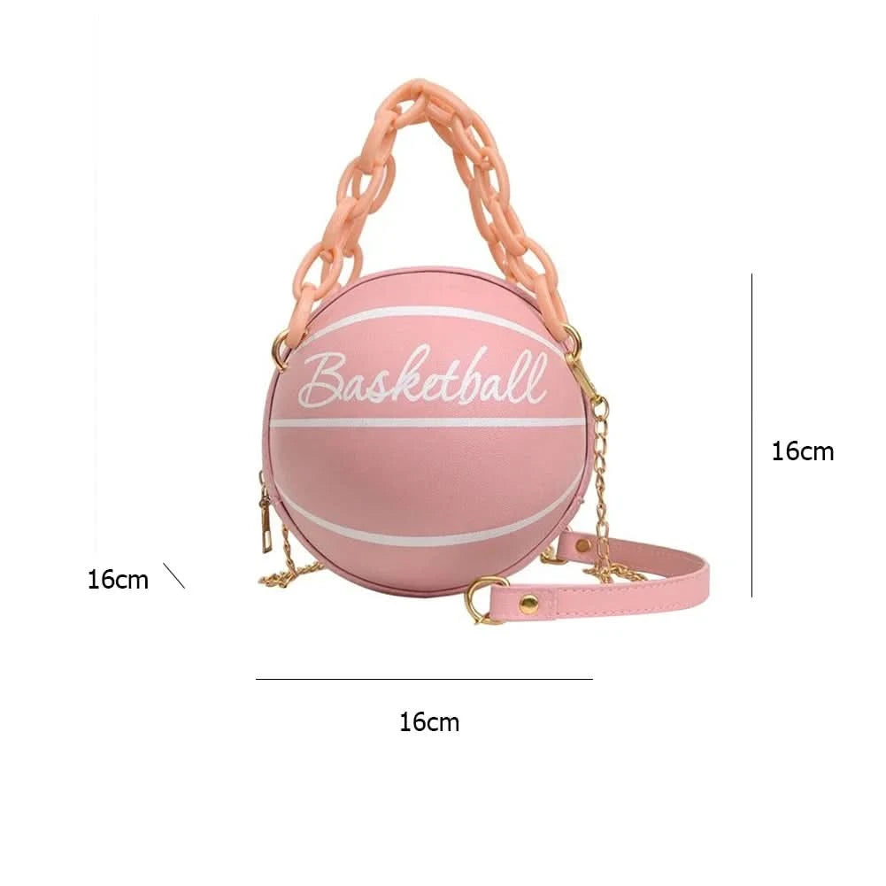 Fashion Chic Women Ball Handbag Round Basketball Football Shape Party Dress Faux Leather Crossbody Girls Coin Purse Shoulder Bag - M & M Global