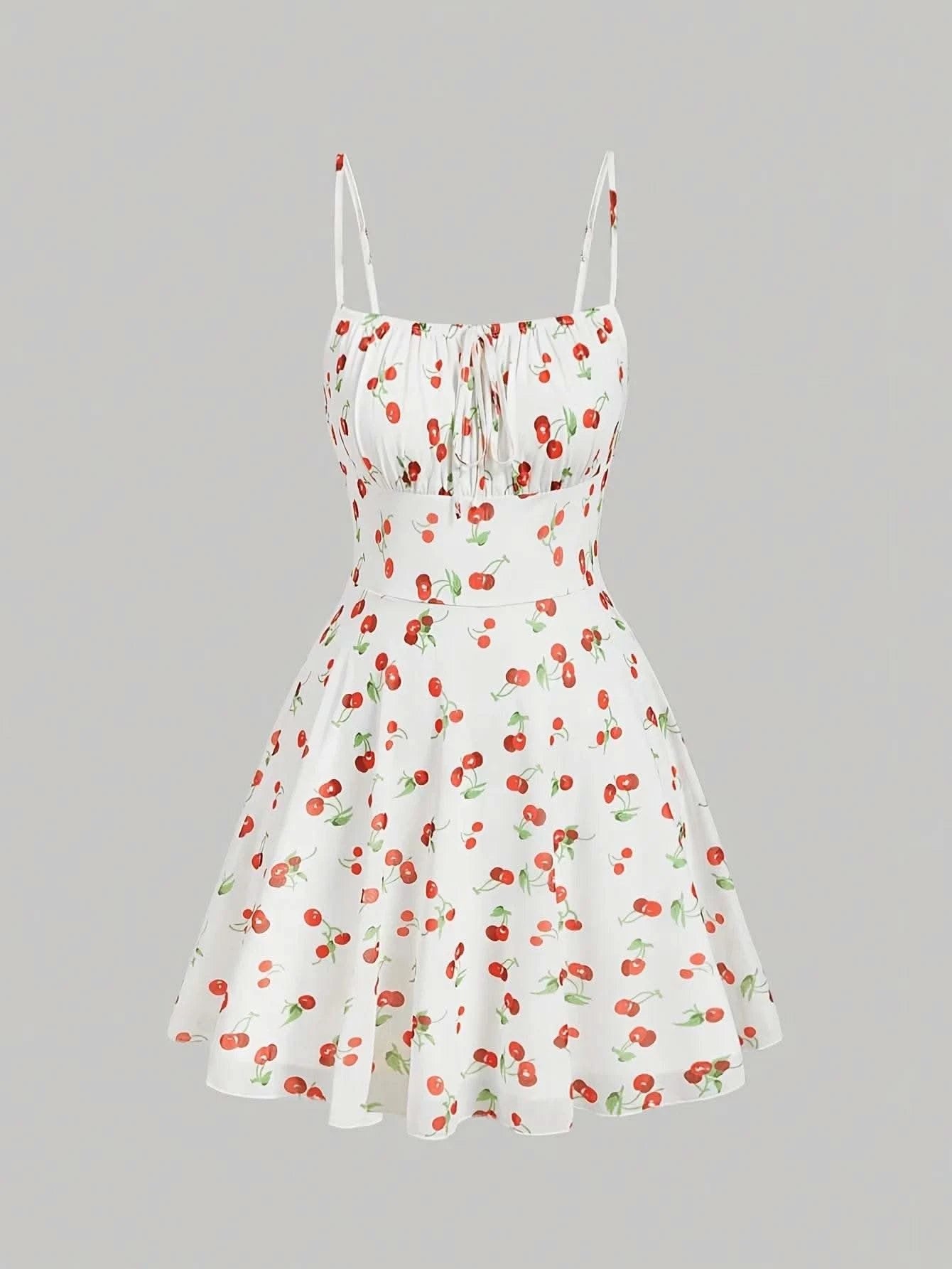 Cherry Printed Vintage Summer Dresses Y2kWomen Swing Robe Party Dress 2025 New Casual Vestidos Sexy Strapless A-Line Sundresses - M & M Global