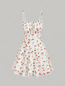 Cherry Printed Vintage Summer Dresses Y2kWomen Swing Robe Party Dress 2025 New Casual Vestidos Sexy Strapless A-Line Sundresses - M & M Global