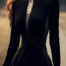 OCEANLOVE Autumn Winter Dresses for Women Hepburn Style Vintage Solid Black Vestidos Mujer Stand Collar Elegant Long Dress - M & M Global