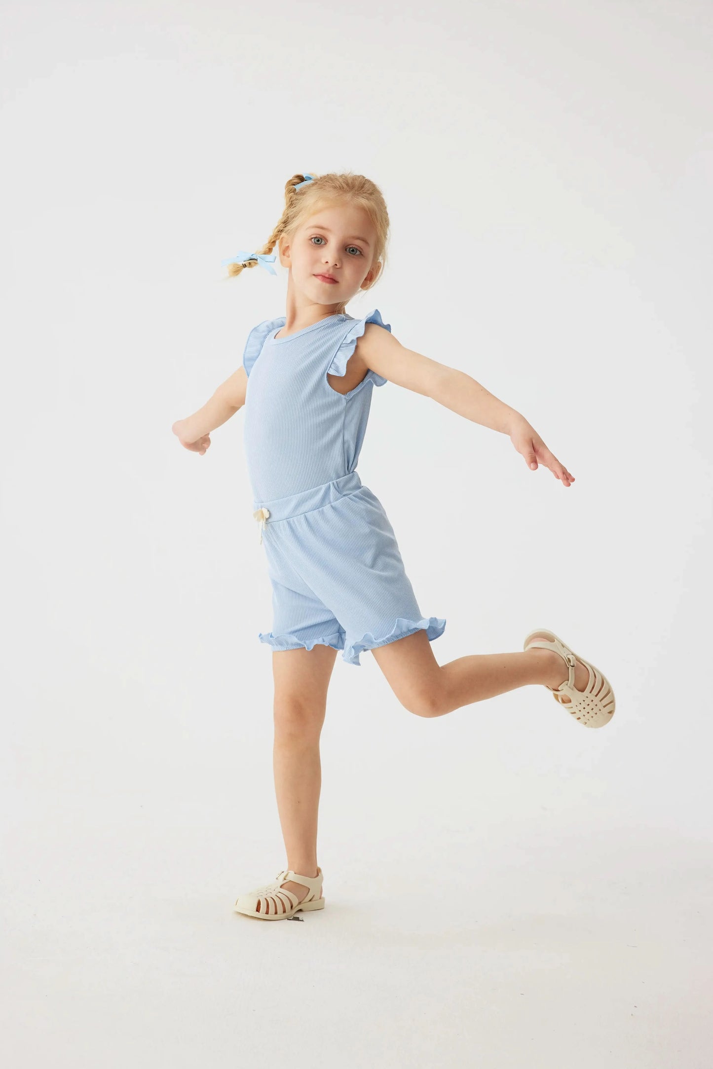 2024 Summer Hot selling Little Girl Daily Casual Clothing Minimalist Little Girl Polyester Set Cool Sleeveless Shorts Set Girl - M & M Global