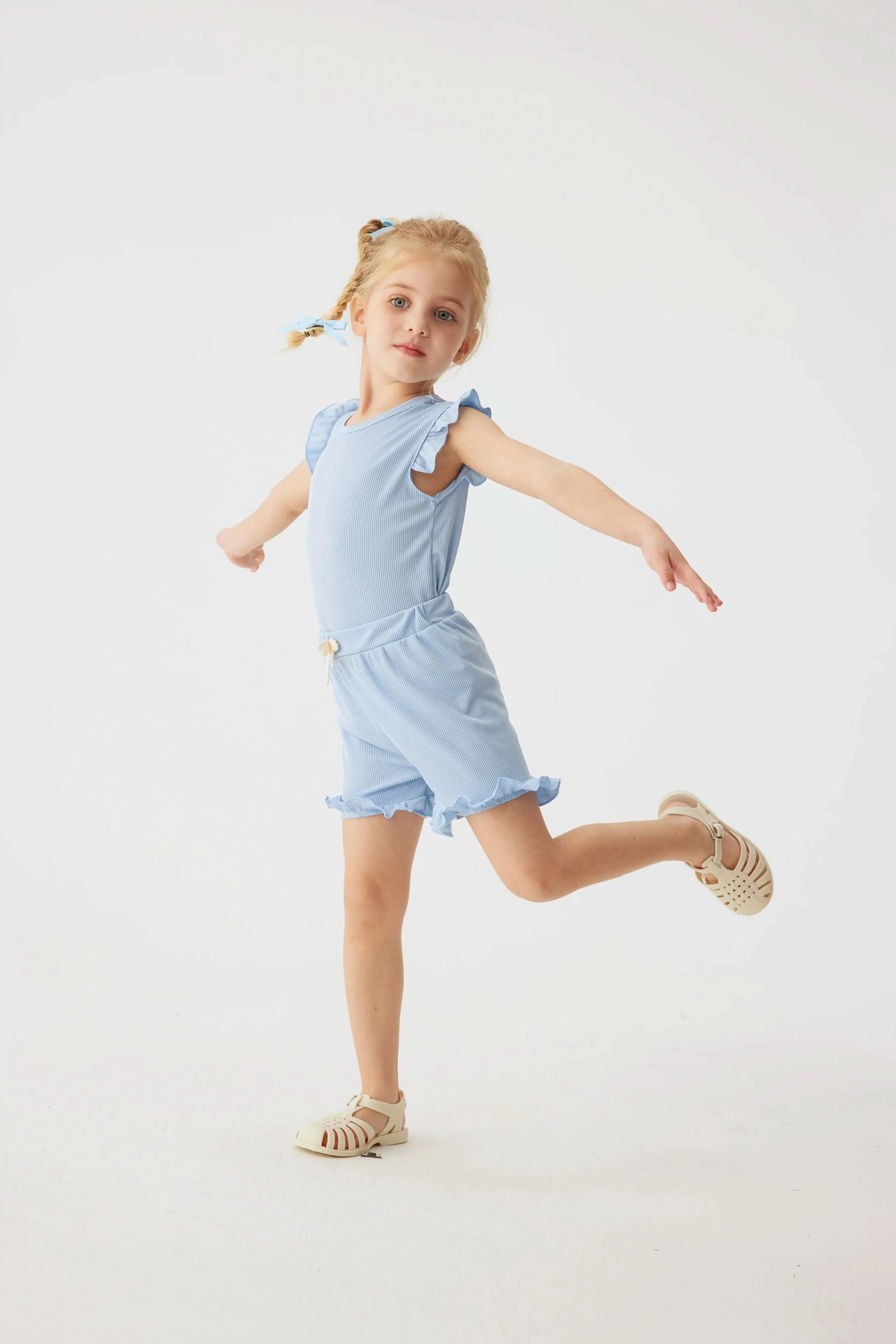 2024 Summer Hot selling Little Girl Daily Casual Clothing Minimalist Little Girl Polyester Set Cool Sleeveless Shorts Set Girl - M & M Global