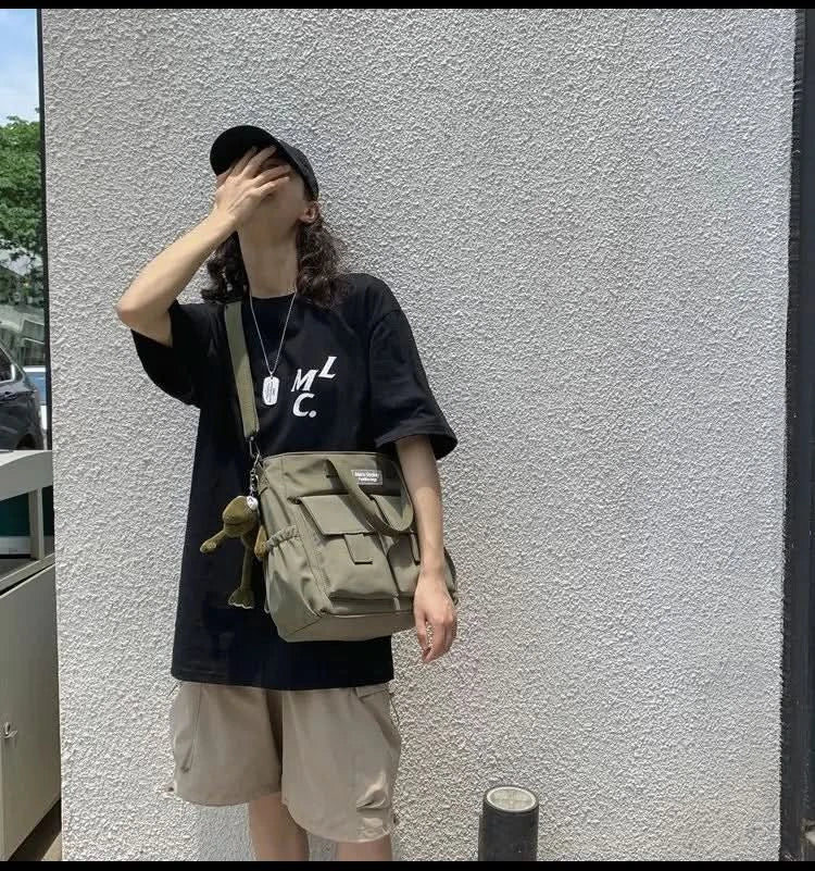 Waterproof Shoulder Bag Women's Multi Pocket Nylon Messenger Bag Preppy Canvas Handbag Women - M & M Global