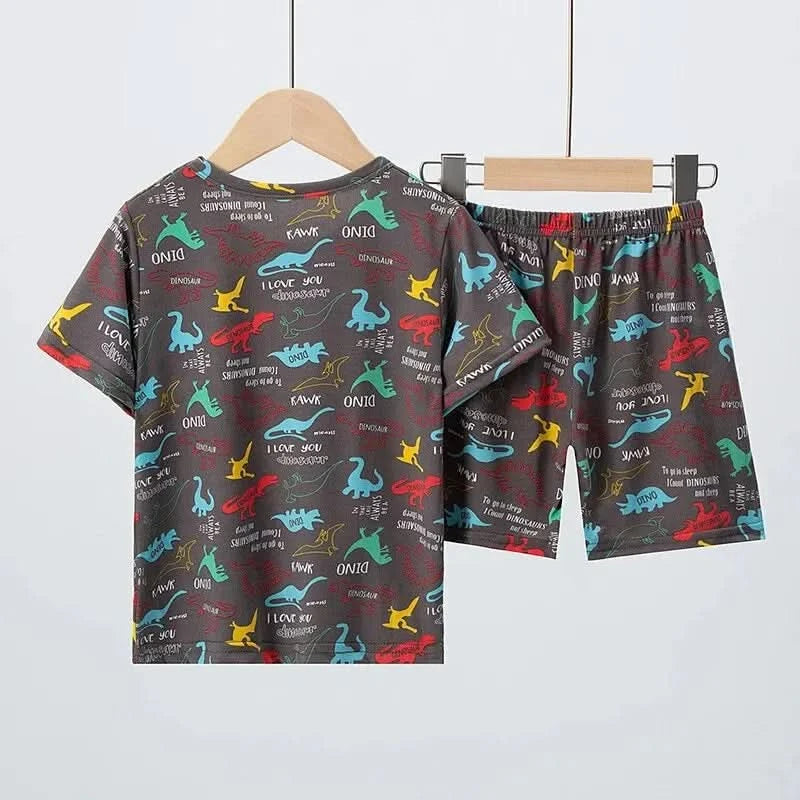 Summer CHILDREN'S Shorts and Short Sleeves 2-piece Cute Dinosaur Home Clothes Boys and Girls Casual Joker Suit. - M & M Global