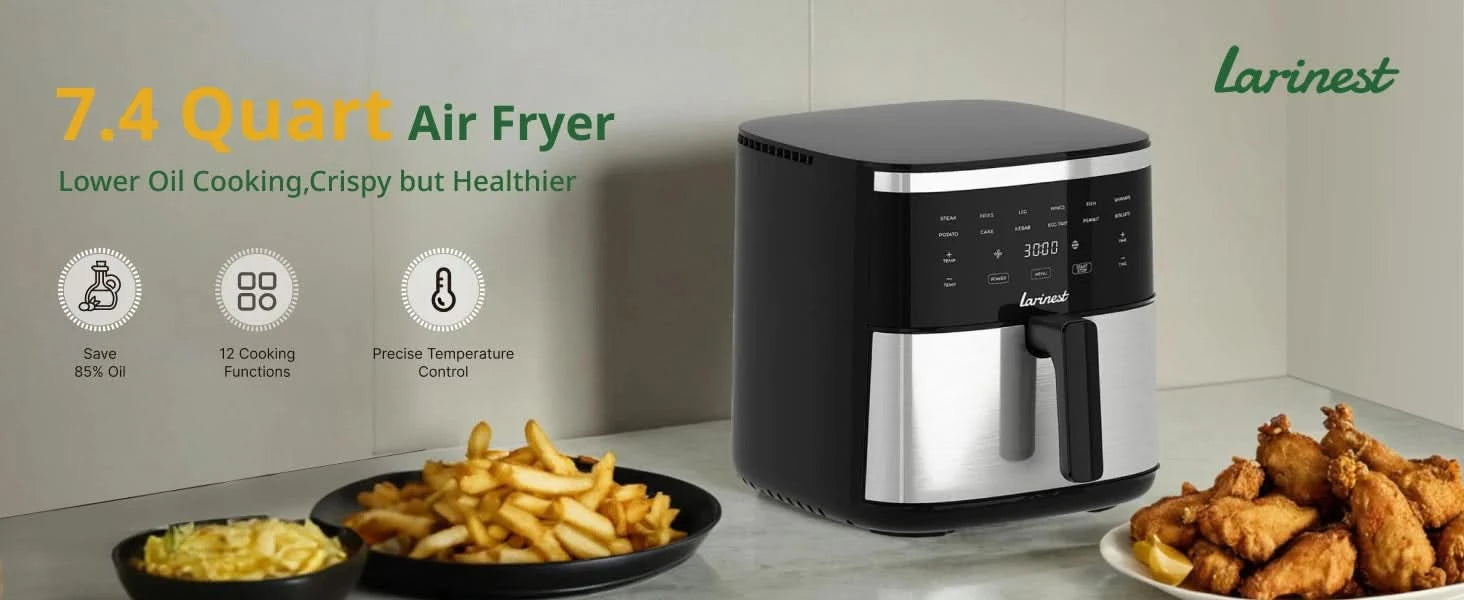 Air Fryer, 7.4-Quart,Crisping, Roasting, Dehydrating, and Reheating Non-Stick,Stainless Steel - M & M Global