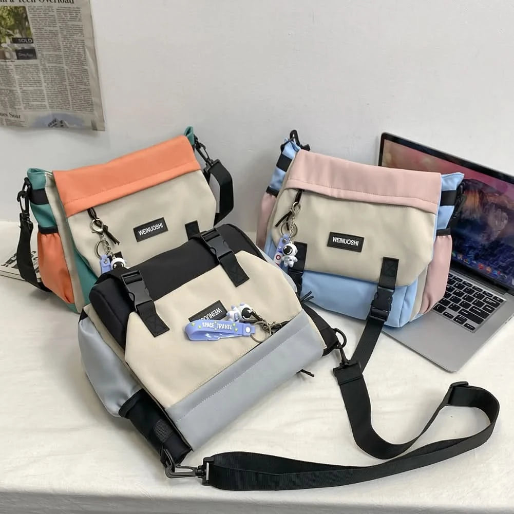 Unisex Student Messenger Bag Large Capacity Flap Crossbody Bag Stylish Nylon Satchel for College Travel and Business - M & M Global