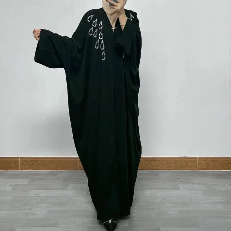 Ramadan Luxury Muslim Fashion Bat Sleeve Moroccan Turkiye Dubai Dress Middle East Arab Dress Sequins Golden Velvet Long Dress - M & M Global