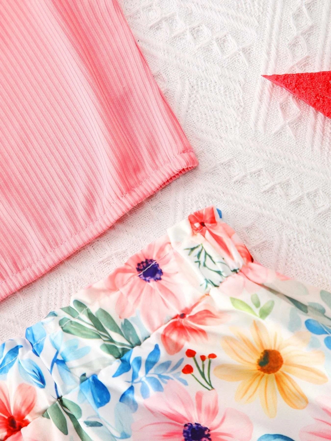 2025 Newborn Girl Baby Summer Sling Sleeveless Cotton Casual Daily Big Bow Print Baby Clothing Set - M & M Global