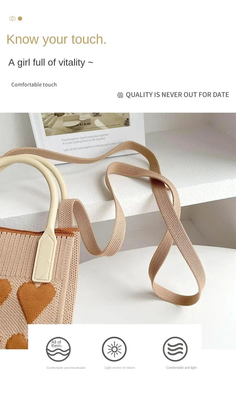 Korean Fashion Heart Knitted Mini Square Handbag for Women Small Mobile Phone Shoulder Bags Girls Cute Outdoor Crossbody Bags - M & M Global