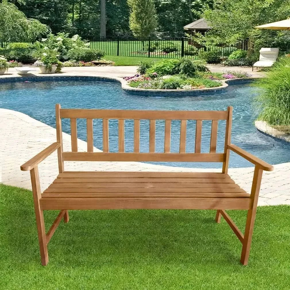 Patio Garden Armrests Sturdy Acacia Front Porch Chair 705Lbs Weight Capacity Best Outdoor Wood Bench, Natural Oiled