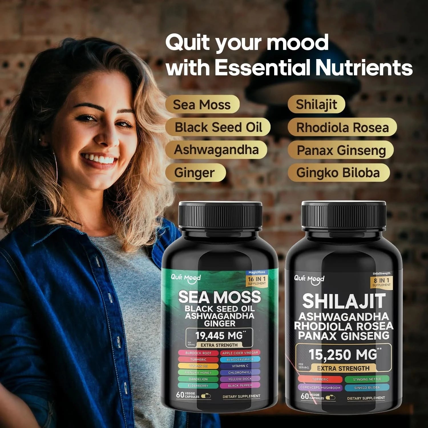Sea Moss and shilajit Bundle 120 capsules, with Seamoss, Black Seed Oil, Ashwagandha, Ginger, Burdock Root, Turmeric, Black Pepp - M & M Global