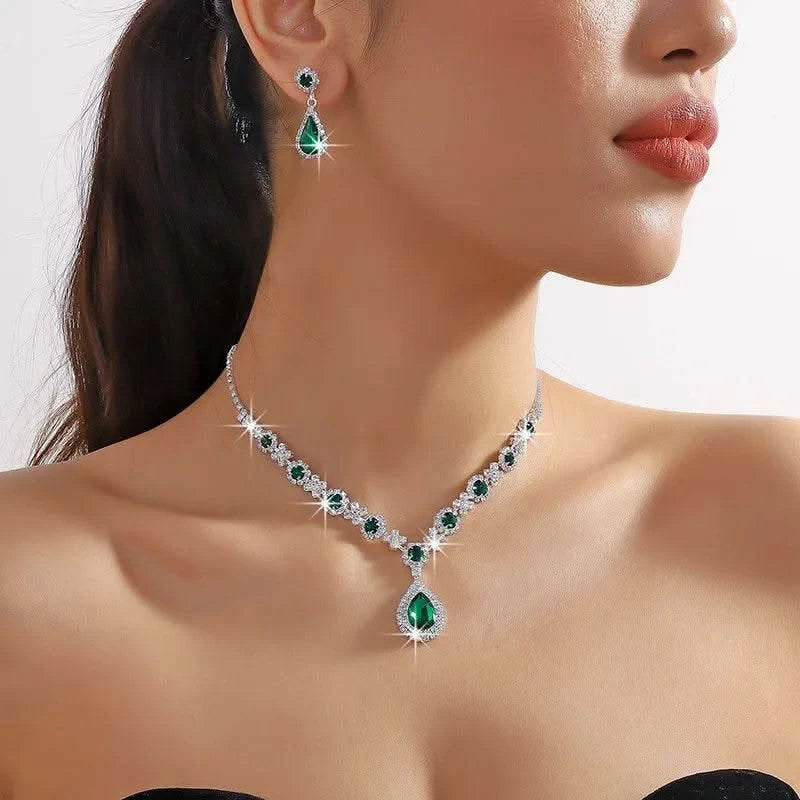 2pcs/set Jewelry Sets Women Elegant Waterdrop Rhinestone Pendant Necklace stud Earrings Wedding Dress Bridal Jewelry Set - M & M Global