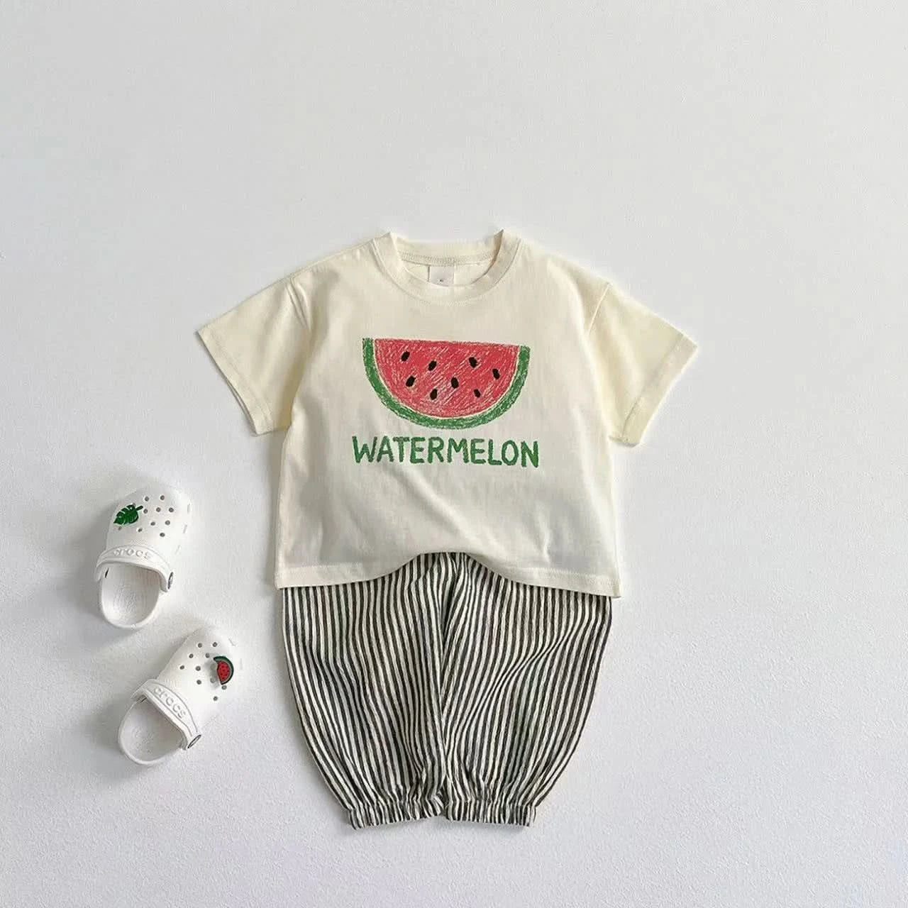 Fruit Tshirt Plaid Shorts 2Piece Set Boys And Girls Cute Tees Loose Shorts Kids New Simple Round Neck Tops+Shorts Kids Suit - M & M Global