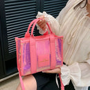 New The Tote Bag Letter Printed Sequins Top-Handle Bag Women Leather Handbag Luxury Designer Glitter Shoulder Crossbody Bag - M & M Global