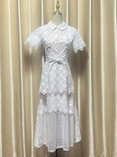 UCXQ Elegant Long Dress Fairy Style Embroidery Lace Patchwork Short Sleeve Waist Party Dresses For Women 2025 Spring Summer 9302 - M & M Global