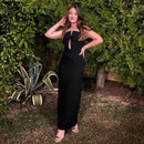 Tossy Tee Bow Off-Shoulder Slim Long Dress For Women Patchwork Fashion Elegant Hollow Out Backless Clothes Female Party Dress - M & M Global
