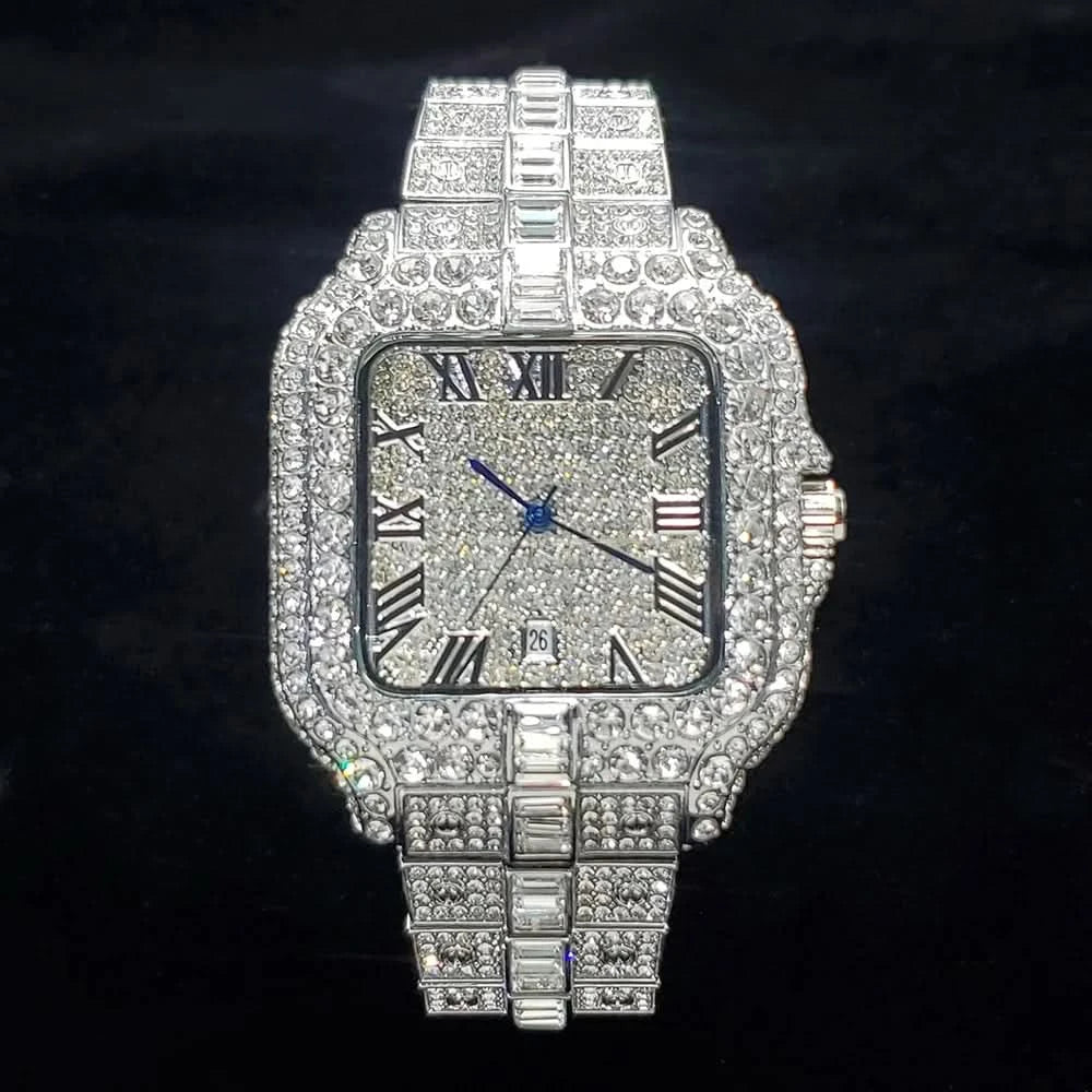 Luxury Original Brand Men Watch Fashion Bling Diamond Inlay Square Wristwatch Hip Hop Iced Out Man Jewelry Clock - M & M Global