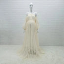 White Dot Tulle Maternity Photography Props Dress See Through Maternity Photo Shoot Tulle Long Dress Lantern Sleeve - M & M Global