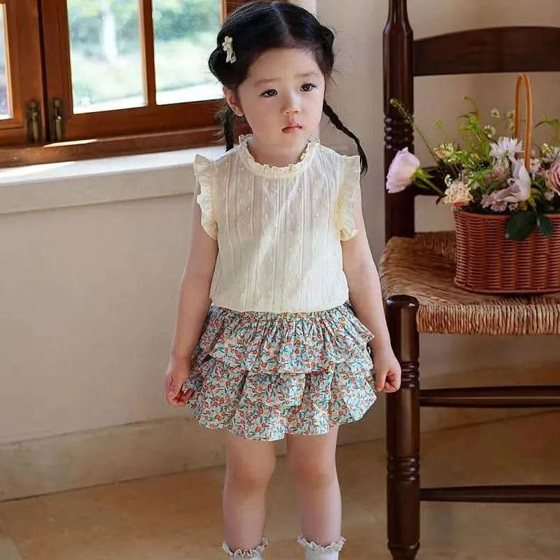 2024 New Girls' Suit Summer Children's Dress Baby Girl Fashionable Children's Top+Skirt Two-Piece Set - M & M Global