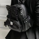 Korean Fashion Y2k Punk Backpack Lace Bow Cat Ear Lotus Lace Decoration Lolita Backbag PU Leather Large Capacity Women Backpack - M & M Global