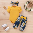 Newborn Baby Girls Clothing Set Infants Girl Short Sleeve Bodysuit+Floral Pants with Bow+Headband 3PCS Outfits for 0-18 Months - M & M Global