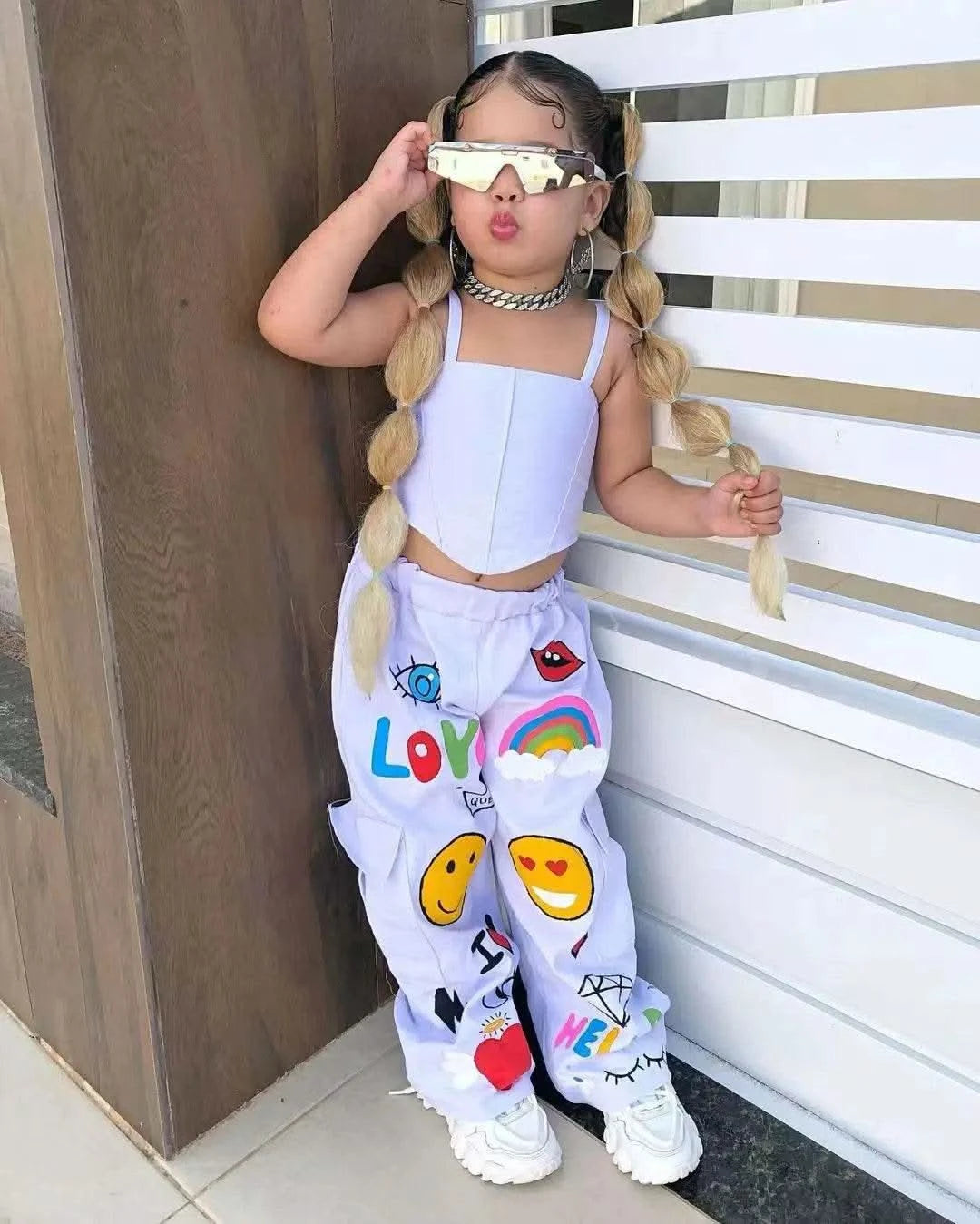 Children's Clothing Girl's Clothes 2 Pcs Set Summer Suspender Top+Long Pants Kid Girl Fashion For 3 4 5 6 7 8Y - M & M Global