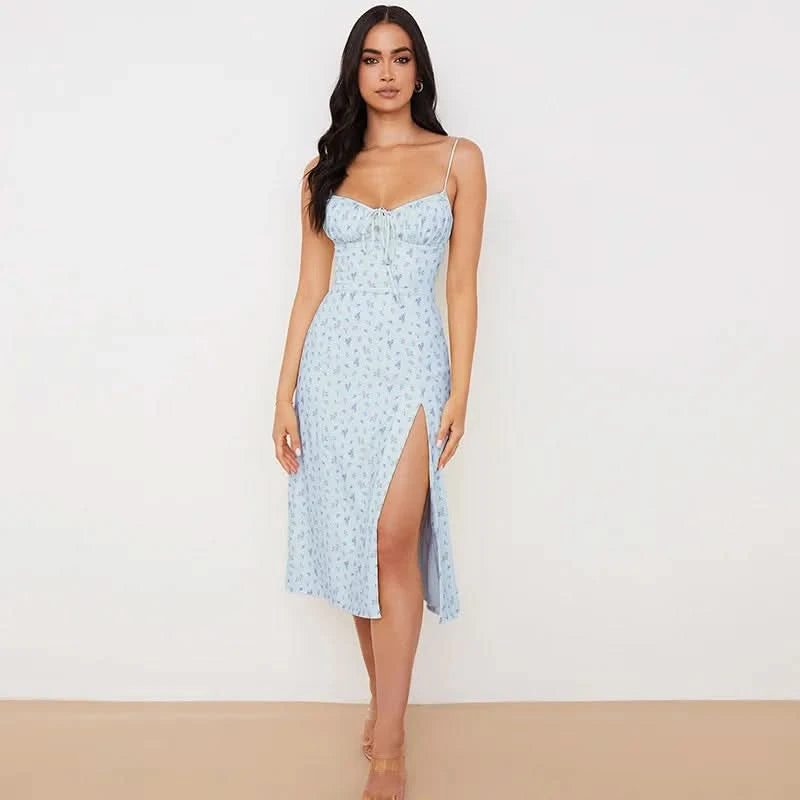 Women Elegant Floral Beach Vacation Bodycon Streetwear Long Dress 2024 Summer Clothes Wholesale Items For Business - M & M Global