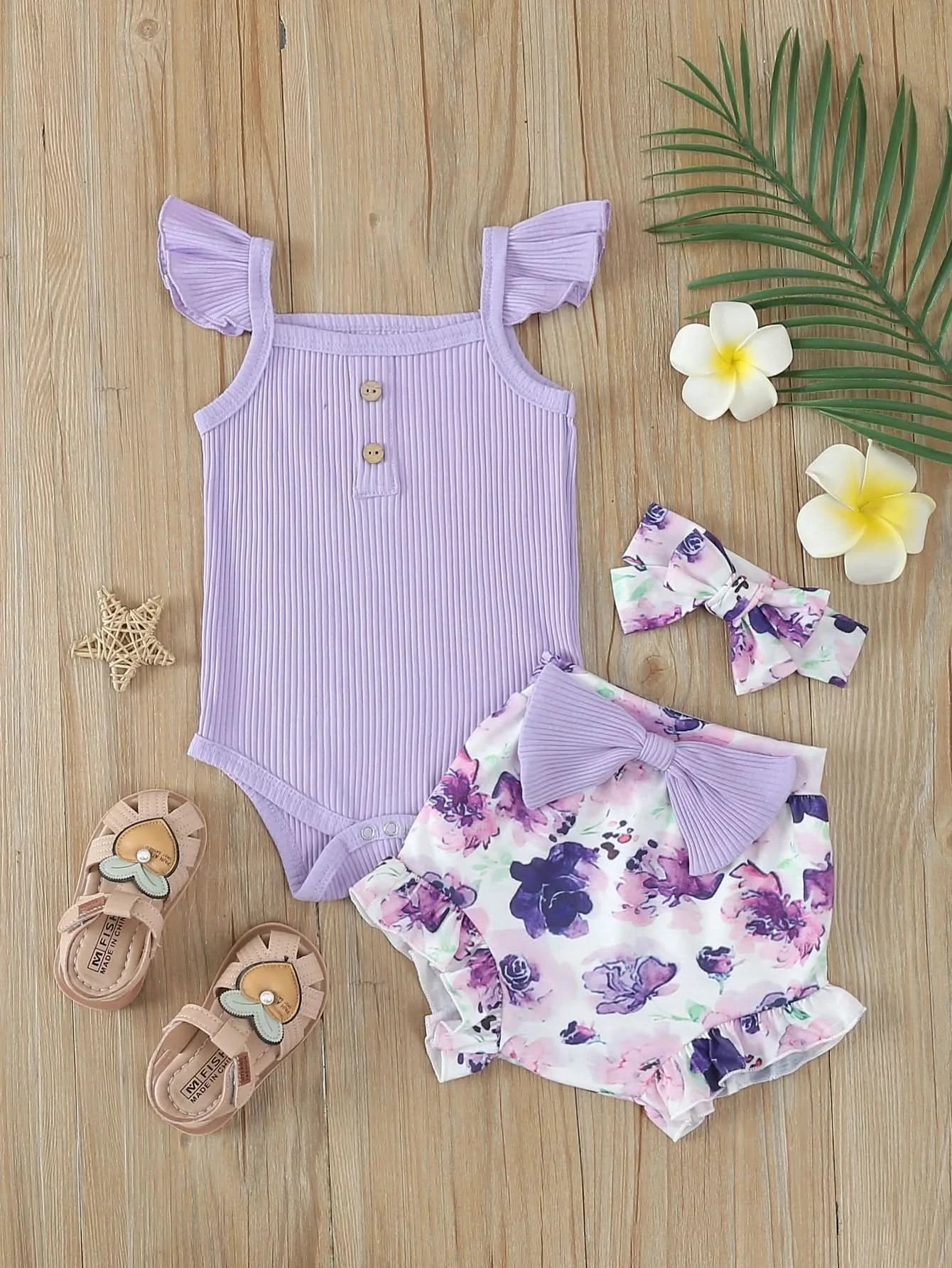 Summer Newborn Baby Girl Clothes Set  Sleeveless  Bodysuit  Printed Shorts  3pcs Clothing Suit Baby Girl Clothes For 0-1Years - M & M Global