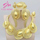 Luxury Brazilian Italian gold plated jewelry set for women including necklace, earrings, bracelet, and ring.