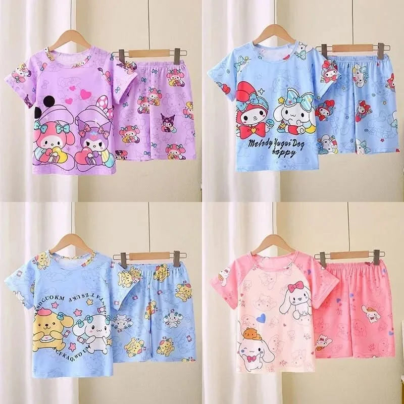 Saniro Hello Kitty Clothes Set Short Sleeve 2pcs Tshirt+Short 1 2 3 Years Old Summer New Clothing Girls Casual Loose - M & M Global