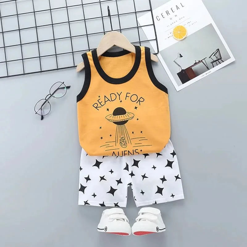 Summer Cute Cartoon 2PCS Kids Baby Boys Girls Cartoon Vest Top Shorts Pants Set Clothes Children Pajamas Girls Clothing Sets - M & M Global