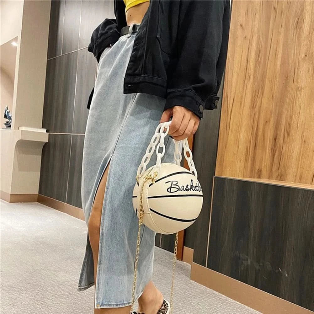Fashion Chic Women Ball Handbag Round Basketball Football Shape Party Dress Faux Leather Crossbody Girls Coin Purse Shoulder Bag - M & M Global