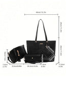 Europe and the United States new large capacity bag solid color four-piece cross-grain Tote bag retro single shoulder crossbody - M & M Global