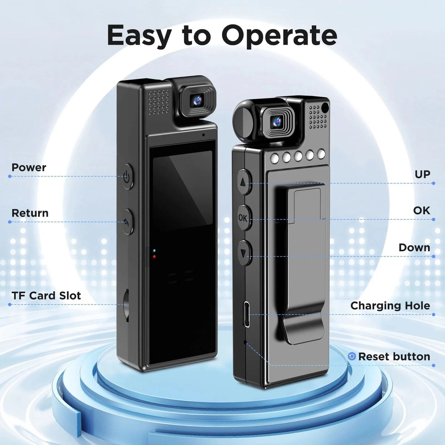 Body Camera with Audio Recording, Portable Wearable Small Body Worn Cam, FHD Video Recorder,1.3" LCD Screen Police Cams for Home - M & M Global