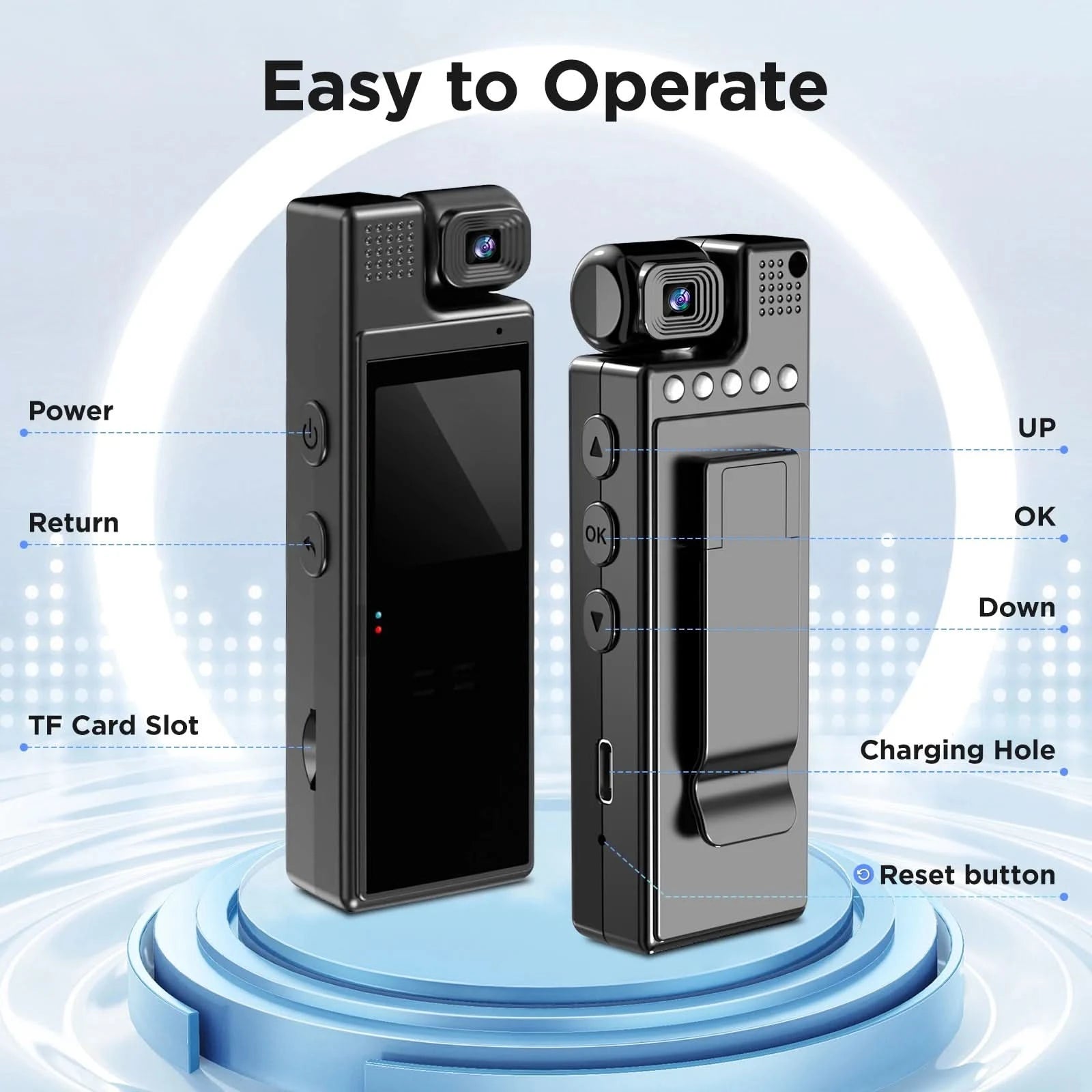 Body Camera with Audio Recording, Portable Wearable Small Body Worn Cam, FHD Video Recorder,1.3" LCD Screen Police Cams for Home - M & M Global