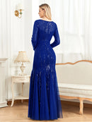 Elegant Long Sleeves Sequin Tulle Evening Dresses 2025 Women Luxury Mermaid Formal Bridesmaid Party Maxi Prom Dress
