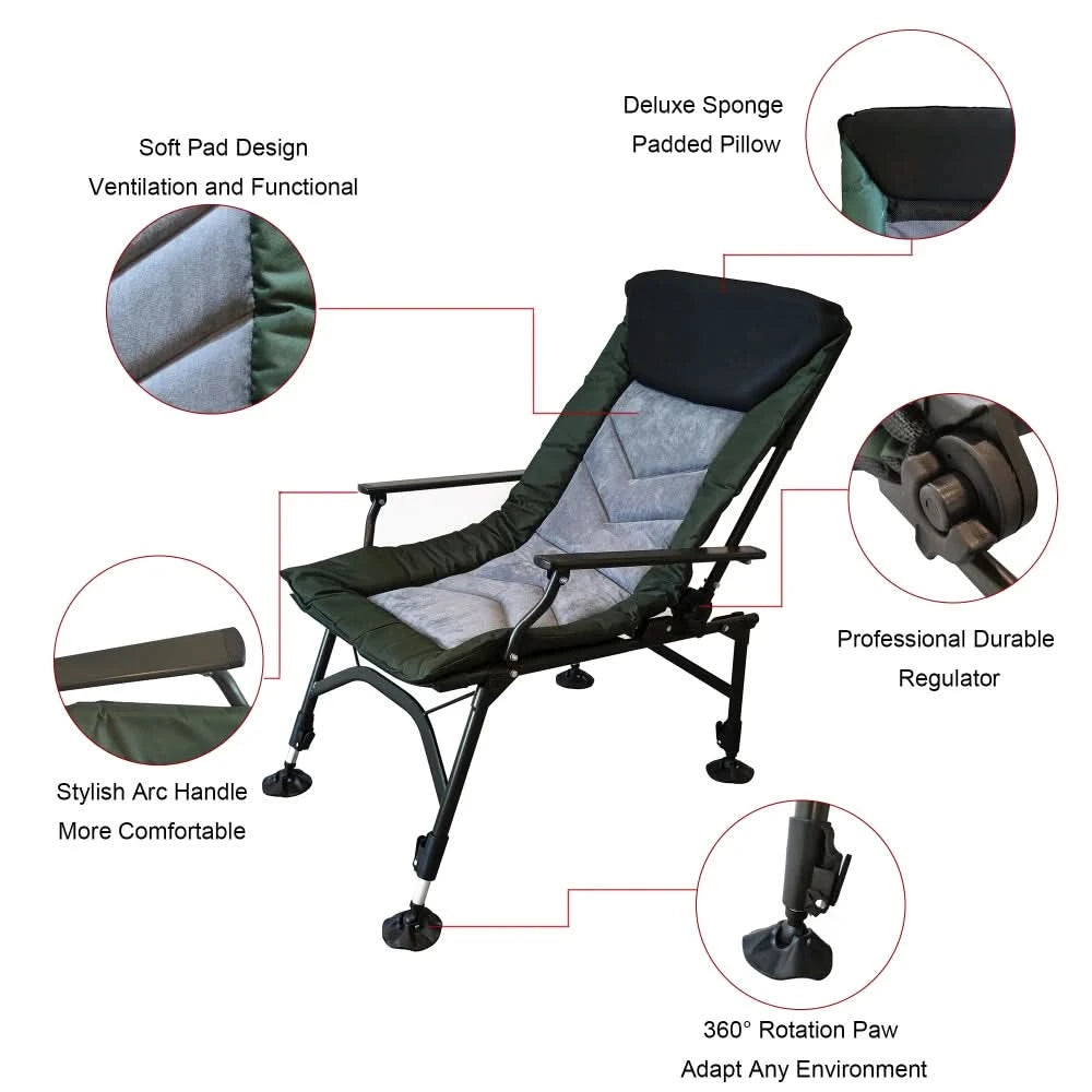 Camping Lounge Chair Portable Folding Reclining with Adjustable Backrest 330lbs Capacity for Indoor Outdoor Beach Hiking