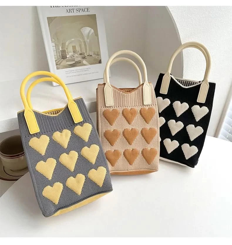 Korean Fashion Heart Knitted Mini Square Handbag for Women Small Mobile Phone Shoulder Bags Girls Cute Outdoor Crossbody Bags - M & M Global