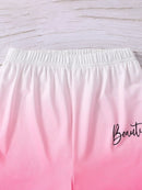 Best-Selling New Style Suit for Girls and Boys, Simple and Fashionable Gradient Letter Printed Short-Sleeved Shorts Suit, Casual Holiday Style - M & M Global