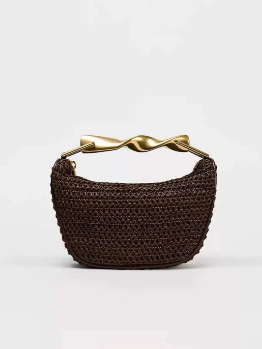 Metal handle Mini Crossbody zipper Braided bag Beach braided adjustable shoulder strap - M & M Global
