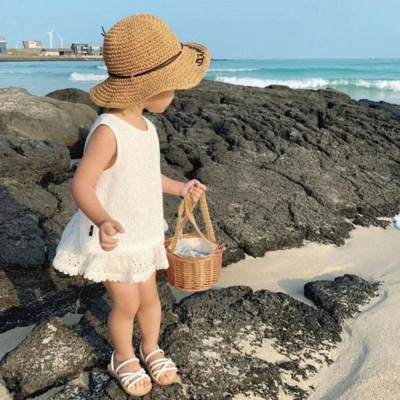 2PCS Kids Sets Summer Girl Clothes Children Hollow Lace Sleeveless Tops Shorts Set Fashion Baby Girl Cardigan Fake Two Suit - M & M Global