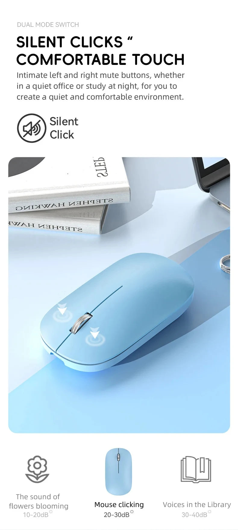 Xiaomi Silent Dual-mode Wireless Mouse Type-C Charging 2.4g Dpi Adjustable Rechargeable Ergonomic Morandi Portable Office Mouse